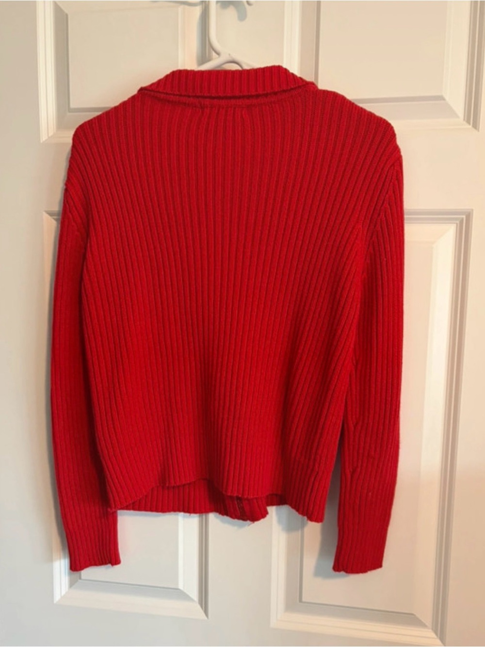 Red Ribbed Zip-Up Cardigan with Rhinestone Zipper - Picture 4 of 4
